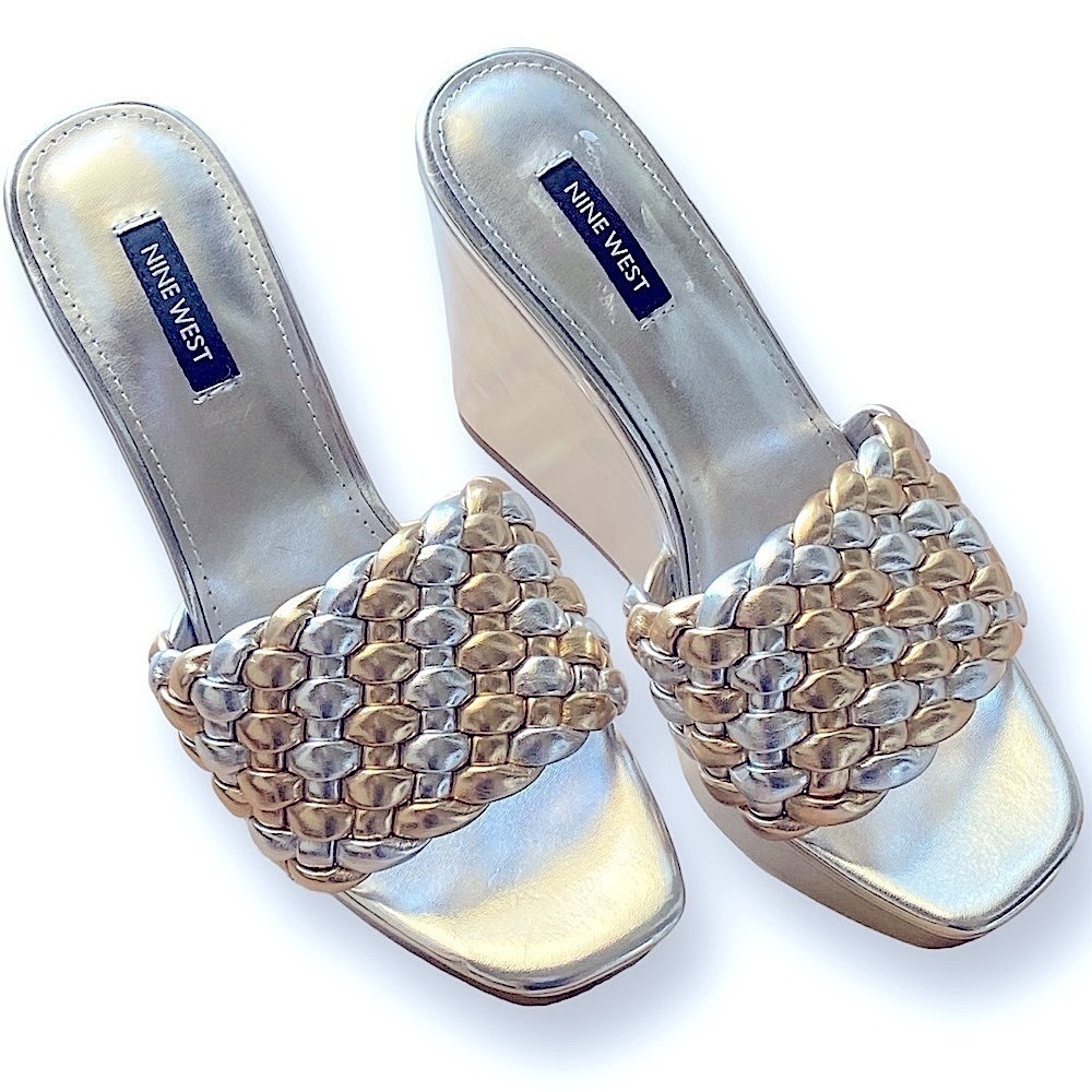NINE WEST KAT 3 Metallic Silver & Gold Basketweave NWOT - Picture 6 of 11